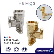 HEMOS 1/2" BRASS CHROME WALL PLATE ELBOW WITH BRACKET PIPE CONNECTOR (FF)