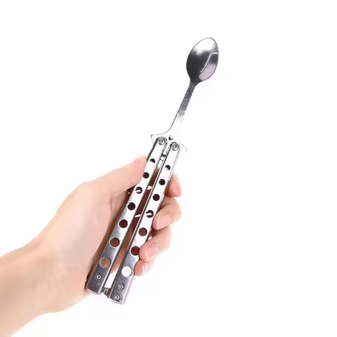 Butterfly Cutter Folding Spoon Fork Balisong Training Spoon Fork Trainer Outdoor Camping Tableware K