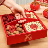 Chinese Style Four Grids Fruit Tray Engagement Wedding Decoration Early Baby Boy Gift Box Snack Tray
