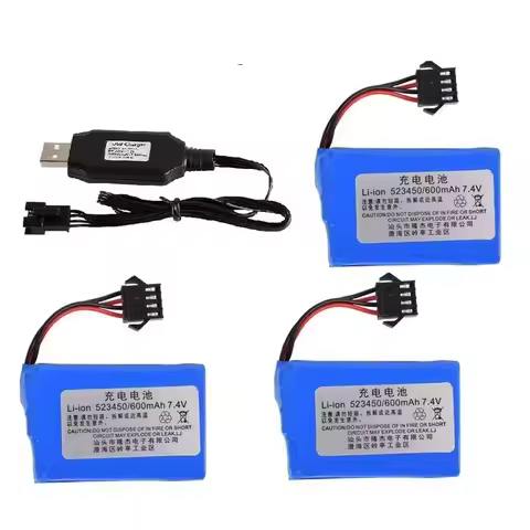 7.4V 600mAh Li-ion battery 523450 SM-4P Plug /USB Charger for E561 E568 RC truck RC car RC boat spar