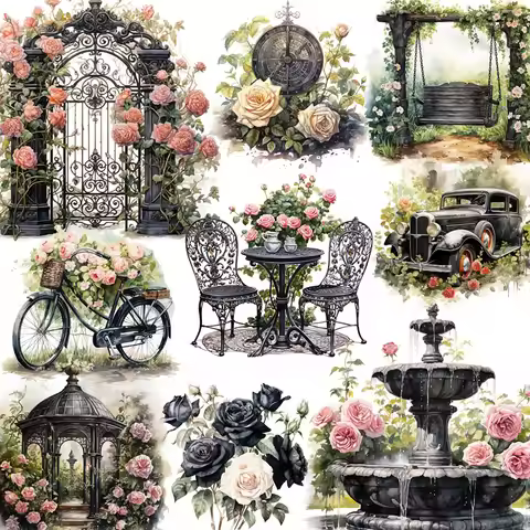 20Pcs/Pack Black Rose Garden Sticker DIY Craft Scrapbooking Album Junk Journal Decorative Stickers