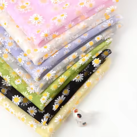 New Small Daisy Mesh Fabric for Soft Printed Clothing Wedding Dress Sewing by Half Meter