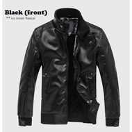 Baju Jaket Kulit PU Berkolar Motorsikal Rider Motor Lelaki Men's PU Leather Jacket Motorcyclist Outwear Windbreaker