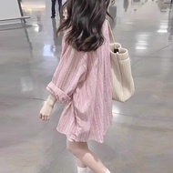 Pink Striped Shirt Women Thin Style 2025 Drying Cardigan Shirt Jacket Design Niche Top20250519FF
