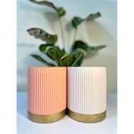 Luxury gold-plated tall striped cylindrical ceramic plant pot for feet - Cylinder Porcelain Pot - Ta