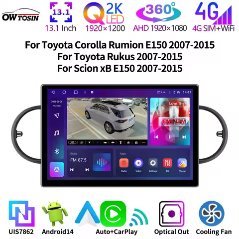 13.1" 2K Screen Android 14 Car Multimedia GPS Navigation Radio CarPlay for Toyota Corolla Rumion Ruk