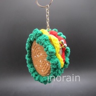 Handmade Crochet Amigurumi Mini Kiss Lock Hamburger Burger Coin Pouch Purse Keychain