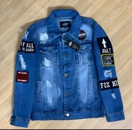 Jaket Jeans Hiphop Pria Wanita Mtif Sobek bordir