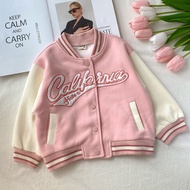 ＜902＞Little DR Jacket เสื้อผ้าเบสบอลเด็กผู้หญิงเด็กผู้ชายเสื้อโค้ทผ้าฝ้ายสีชมพูสีดำเสื้อกีฬาเด็กโอเว