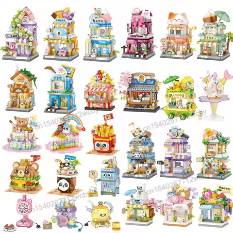 House Building Blocks Household Appliance Dessert Store Street View Snack Children's Toys Boys Girls