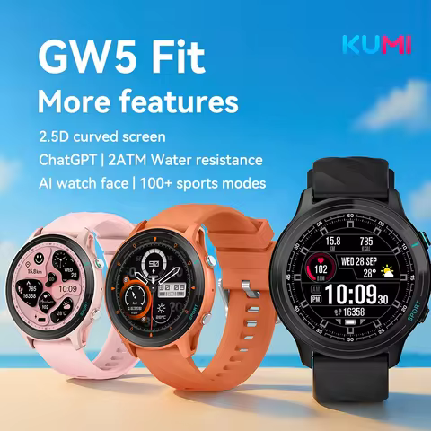 KUMI GW5 Fit Smartwatch 1.52" 2.5D Display AI Watch Faces Bluetooth Calling ChatGPT 2ATM 100+ Sports