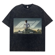 f1 Movie 4dx Washed Distressed Short-Sleeved T-Shirt Pure Cotton T Dropped Shoulder Summer Street We