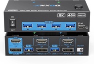 8K KVM Switch 2 Monitors 2 Computers DisplayPort and HDMI, 8K@60Hz 4K@144Hz KVM Switch Dual Monitor 