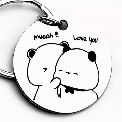 Featuring a Cute Bubu Dudu Love You Keychain, Panda Bear Couple Design, Valentine's Day Anniversary 