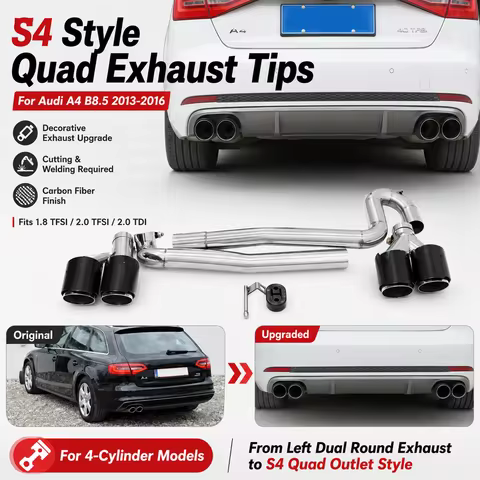 For Audi A4 B8.5 2013-2016 Exhaust Tip S4 Style Quad Upgrade Tailpipe 1.8 TFSI 2.0 TFSI 2.0 TDI Left