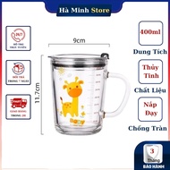 Graded Glass Cup, Milk Cup, Graduated Glass Cup, Baby Drinking Cup with Suction Cup, Lid Ha Minh Sto