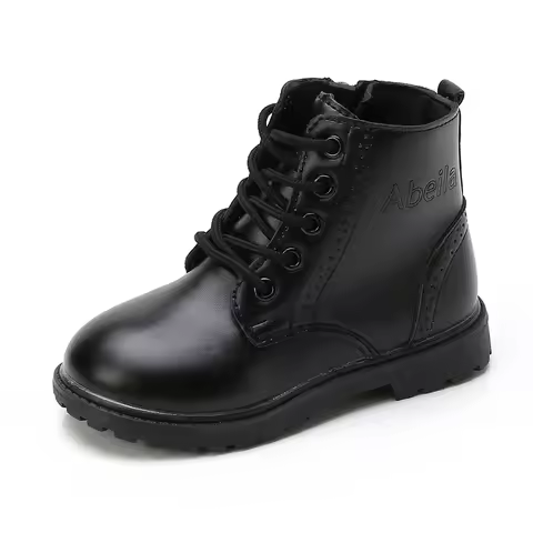 Boys Boots Girls Tide Boots Black Leather Classic Kids Ankle Boots Size 21-37 Cross-tied Children's 