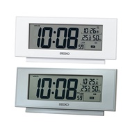 SEIKO Clock Table Silver Metallic Body Size: 7.7 17.4 3.8Cm Alarm Radio Waves Digital Temperature Humidity SQ794S