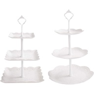 2 Set 3-Tier White Dessert Cake Stand, Plastic Pastry Stand Small Cupcake Stand Cookie Tray Rack Can