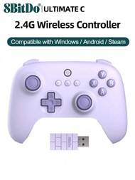 8bitdo PC Gamepad Ultimate C 2.4G 無線控制器，適用於Android Windows 10 11 Steam Deck PC Raspberry Pi手柄，480mAh電池容量約25小時遊玩時間，2小時充電時間，遊戲機配件，2.4G無線或有線USB連接，即插即用，Turbo功能震動強化握把，紫色