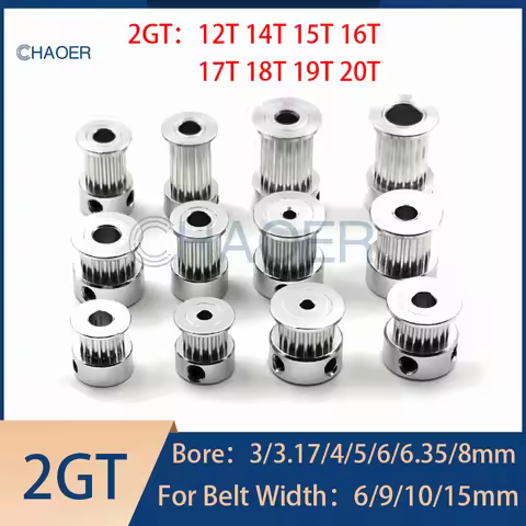2GT Timing Pulley GT2 12 14 15 16 17 18 19 20 Teeth Bore 3/3.17/4/5/6/6.35/8mm Fit Belt Width 6/9/10