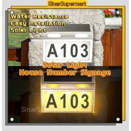 SinarSupermart House Number Signage Plate Solar Light Stainless Steel Nombor Rumah 3 Colours