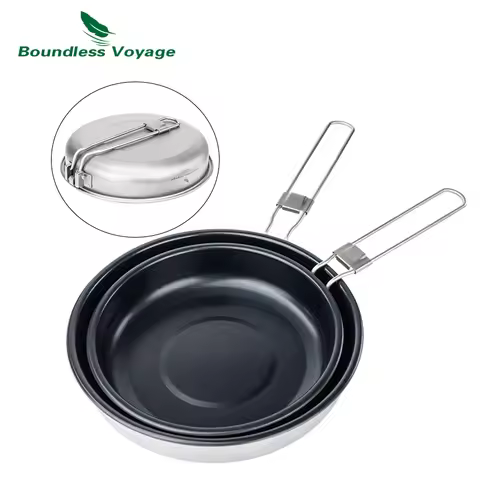 Boundless Voyage Titanium Non-stick Frying Pan 18.8cm / 22cm Outdoor Camping Skillet with Folding Ha