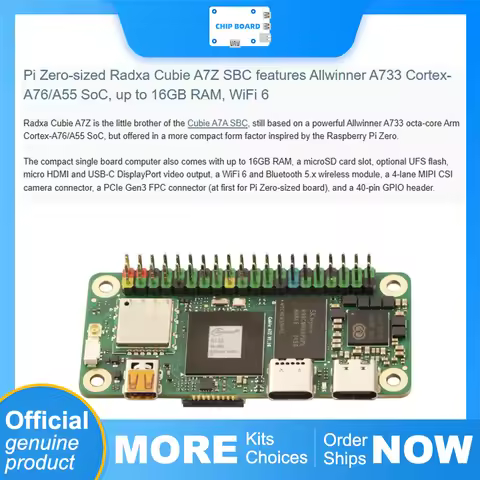 Radxa Cubie A7Z: Allwinner A73 Octa-Core SBC, 16GB RAM, WiFi 6, Pi Zero Size