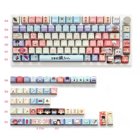 Gintama Theme Keycaps PBT 129 Keys Cherry Five Side Dye-Sub for Mx Switch GH60/GK61/GK64/84/87/96/10