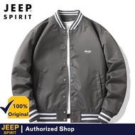 JEEP SPIRIT Jaket Baseball บางของผู้ชายใหม่แจ็คเก็ตสีดำ