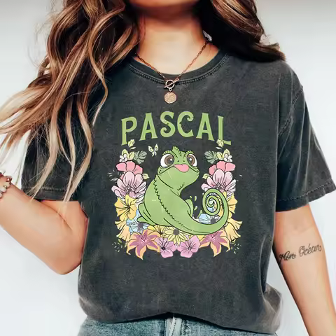 Retro Tangled Pascal Shirt Floral Rapunzel Family Shirts Magic Kingdom T-shirt Unisex Short Sleeve T