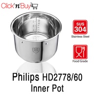 Philips HD2778/60 Inner Pot. Anti Scratch 304 Food Grade Stainless Steel. 6 Litres Capacity. Use for Philips HD2137, HD2237, HD2178, HD2145.
