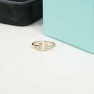 98 New Tiffany Tiffany Double T Full Diamond Open Ring Gold AU750 Ladies Ring 28mm