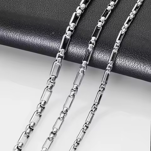 2.5mm/3.0mm/3.5mm Figaro Stainless Steel Handmade Long Box Anklet Necklace Square Pearl 3:1 NK Chain