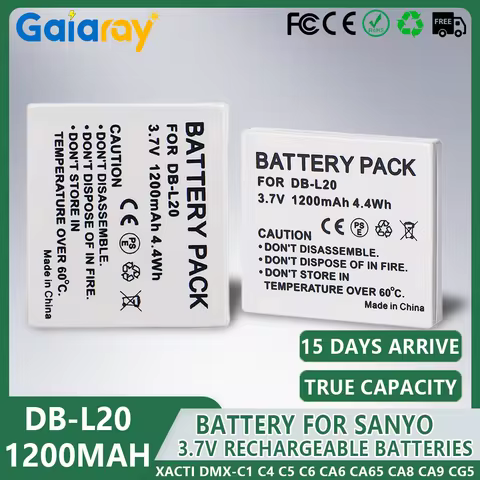 1-6PCS DB-L20 DBL20 Battery for Sanyo Xacti DMX-C1 C4 C5 C6 CA6 CA65 CA8 CA9 CG5 CG6 CG9 DSC-C4 C5 E