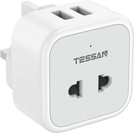 Shaver Plug Adapter UK, TESSAN 2 Pin to 3 Pin Adapter Plug Socket with 2 USB for Bathroom Electric