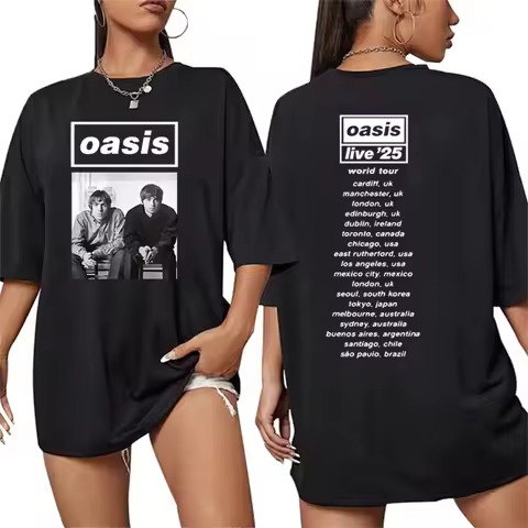 British Rock O-Oasis Live 25 Tour 2025 New T Shirt Women's Hip Hop Gothic Short Sleeve T-shirts Men 