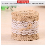 SMARTSIMPLE Natural Burlap Ribbon Roll with White Lace Craft, DIY Handmade Crafts Tape for Wedding F