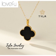 18K Gold Necklace Clover Black Pendant For Women Jewelry Real &amp; Pawnable Gold Accessories