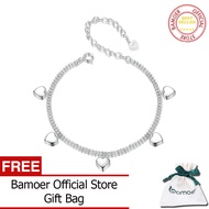 BAMOER 925เงินสเตอร์ลิงสร้อยข้อมือลูกปัดสองชั้นสำหรับผู้หญิงหัวใจจี้ห้อยคอน่ารักพู่ห้อยเครื่องประดับ