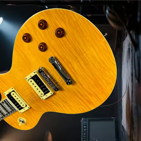 Electric Guitar Free Shipping 6 Strings Yellow LPAUL HH Pickups Chrome Harware Rich And Mellow Tone 