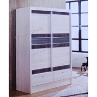 Almari Baju Wardrobe 2 Drawers Sliding Door 4ft