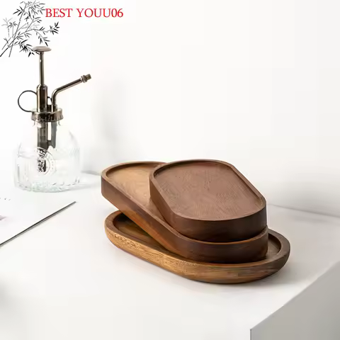 HOT 1pc Tableware Solid Wood Round Dessert Plate Japanese-style Wooden Tray Snack Plate Dried Fruit 