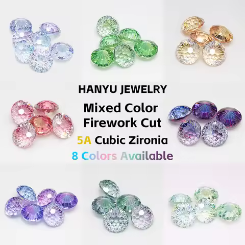 HanYu 10PCS/Bag Mystic Bi-Color 5A Cubic Zirconia Firework Cut Loose Mixed Color CZ Stones for DIY J