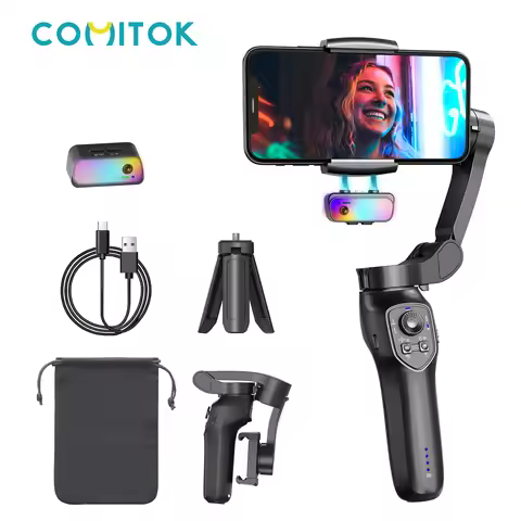 Comitok L7C Pro 3-Axis AI Smartphone Gimbal with RGB Fill Light Face Tracking Anti-Shake For iPhone 