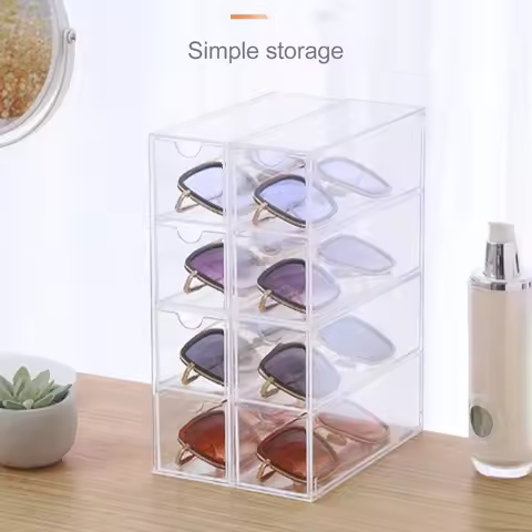 Space Saving Eyeglass Storage Organizer Stackable Design 4 Drawers Sunglasses Display Holder Transpa