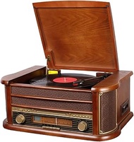 Audio &amp; Video Turntables Nostalgic Wooden Turntable Wireless Vinyl Record Player with AM, FM, CD, MP3 Recording to USB, AUX Input for Smartphone and Tablets, RCA Output