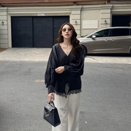 ENKA MILAN Elegant Minimalist Lace Silk Blouse