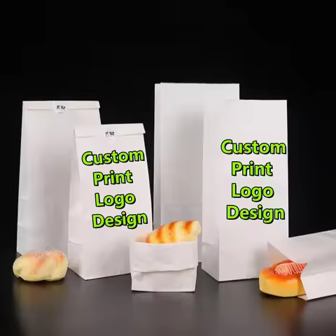 100PCS White Paper Takeout Food Bread Packaging Bag DIY Custom Print Vegetable Fruit Oilproof Toast 