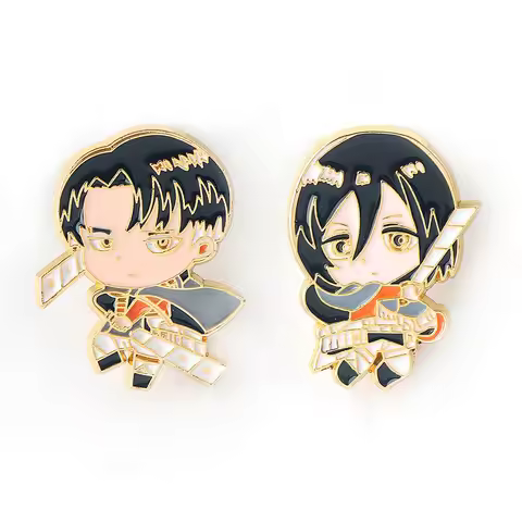 Anime Attack On Titan Character Brooch Enamel Cute Levi Ackerman Mikasa Ackerman Metal Badge Fashion